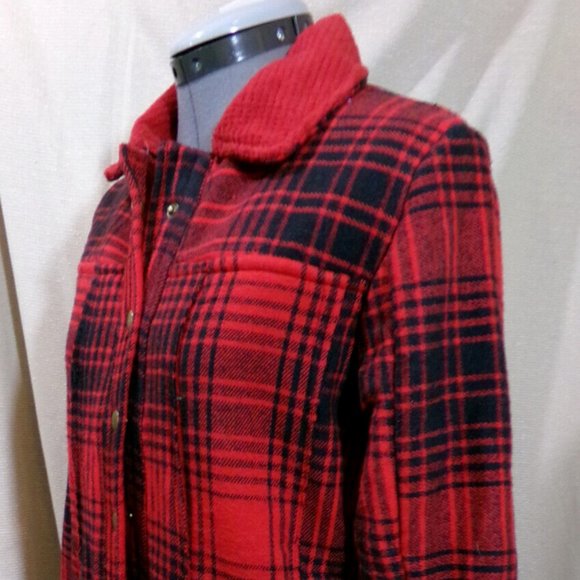 NEW Red Buffalo Plaid Snow Winter Parka Jacket Coat XS Red Black Snap up Trendy! - Picture 6 of 12